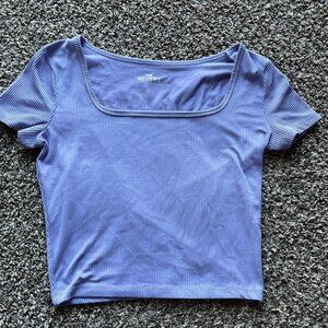 Hollister Blue Babydoll Crop Top, Women's Medium Cut Off Going Out Top